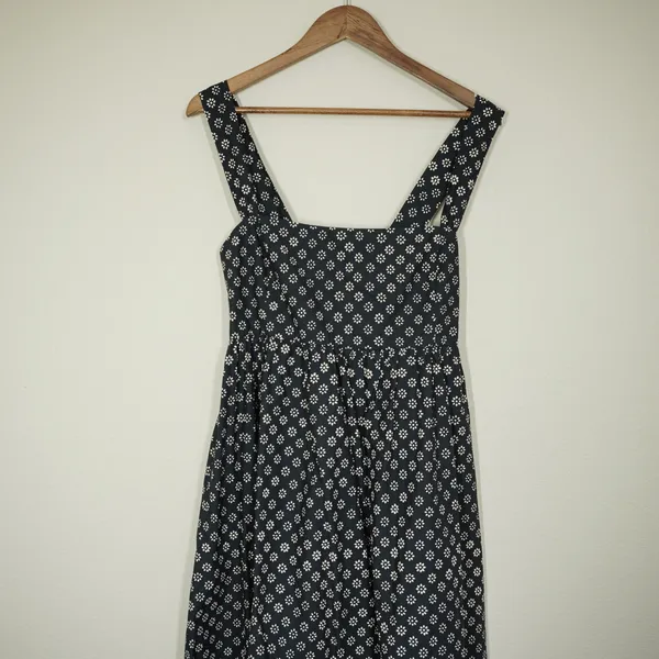 J. Crew Women's Size 8 NEW Black White Floral Block Print Cotton Midi Dress - Image 3