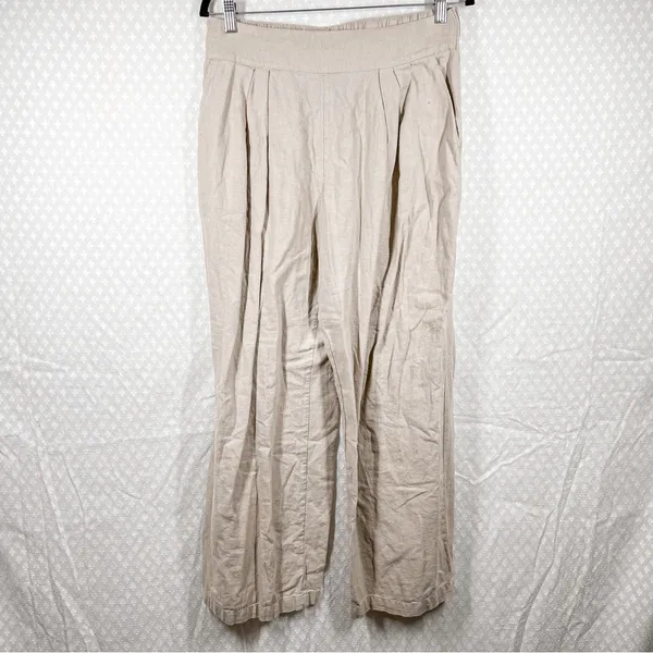 Abercrombie‎ & Fitch Women Trousers Sz M Tan Linen Pleated High Rise Wide Leg - Image 2