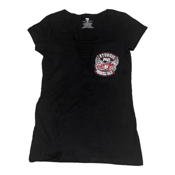 Sturgis size medium black biker tshirt Vance bike wear lace front harley - Image 2