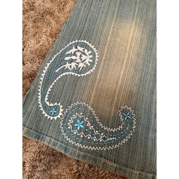Vintage Y2K Revolt Jeans Co Embroidered Paisley Denim Mini Skirt Western Boho - Image 5