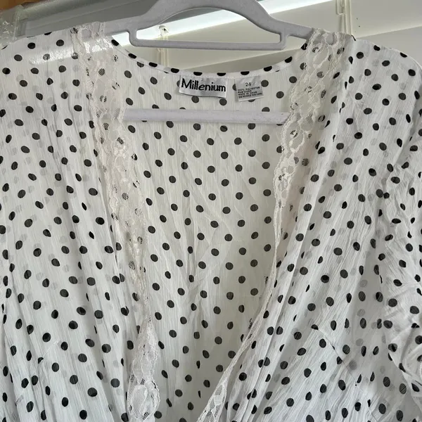 Source Unknown Vintage Polka Dot Lace Top / Mini Dress Size 24 corset flowy romantic boho - Image 7
