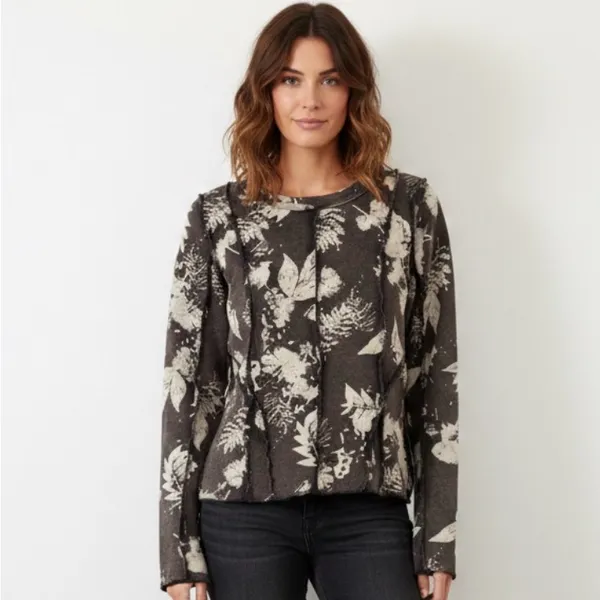 Oli & Hali Bohemian Cotton Ribbed Foliage Washed Brown Long Sleeve size medium - Image 2