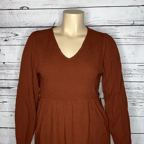 Sonoma NWT Size XL Brown Smock Elastic V-Neckline Boho Peasant Top Blouse - Image 2