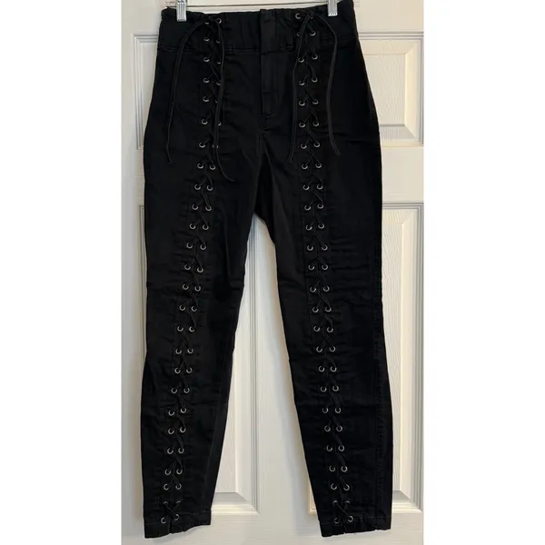 A.L.C. Kingsley Lace-Up Pants Size 6 Black ASO Kim K. Cropped High Rise Grunge‎ - Image 2