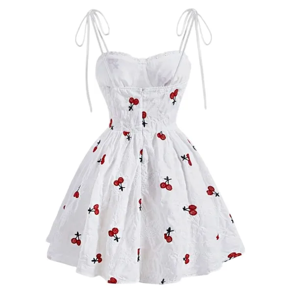 SheIn White Cherry Print Mini Slip Dress SIZE 4 Sundress Fit Flare Rockabilly Romantic - Image 2