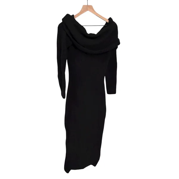 NWT SKIMS Cozy Knit Off the Shoulder Dress XL Onyx - Image 5