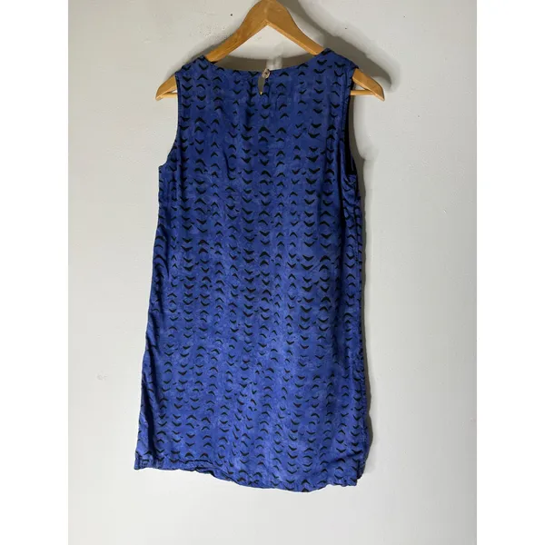 NTCO nomadic traders blue‎ black print shift mini dress rayon size medium Blue - Image 2