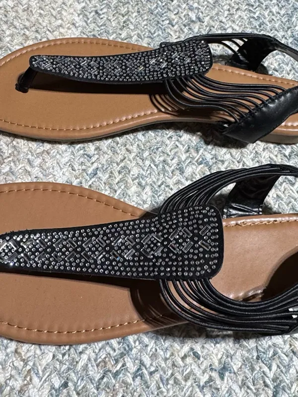 NEW Black Embellished Thong Sandals for Women Size11 - Image 3