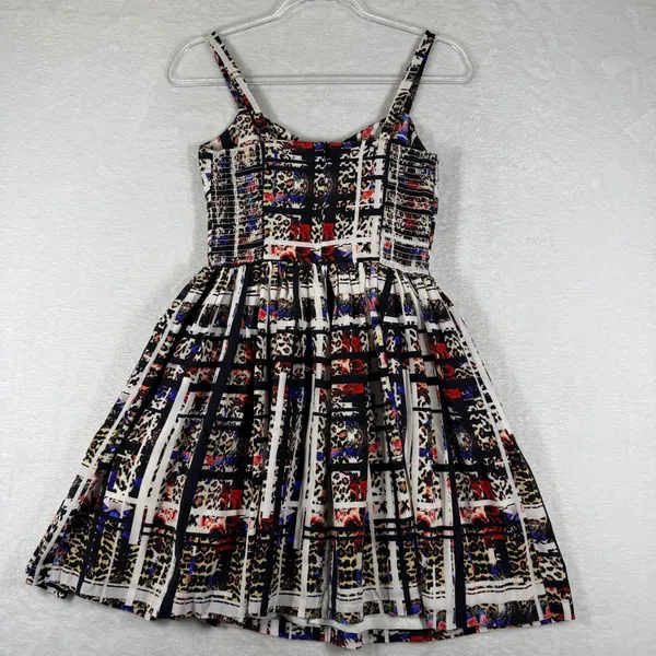 Amanda Uprichard Silk Mixed Print Fit and Flare Mini Dress Leopard Floral M - Image 9