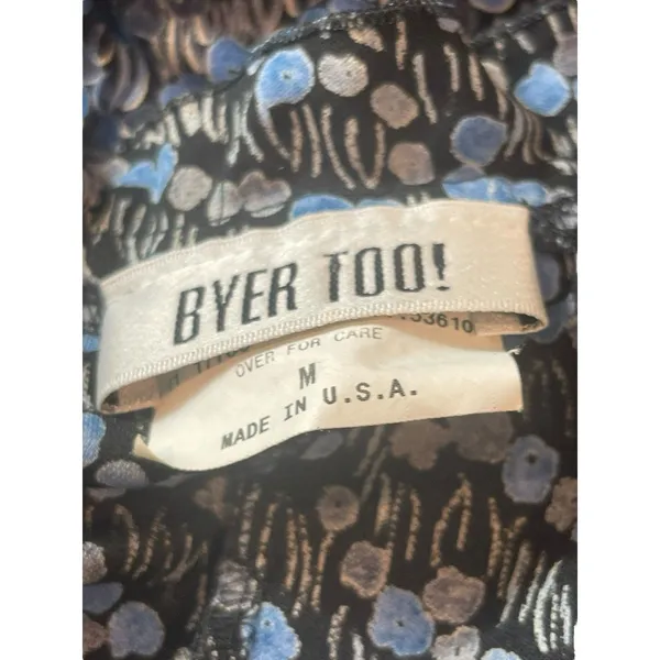 VTG Y2K Byer Too USA Made Blue Gray Floral Sleeveless Ruffle V-neck Dress M - Image 5