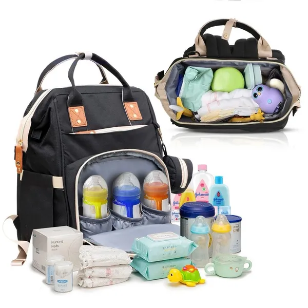 Akshomz Diaper Bag Backpack with Changing Station, Black Tan NEW - Image 5