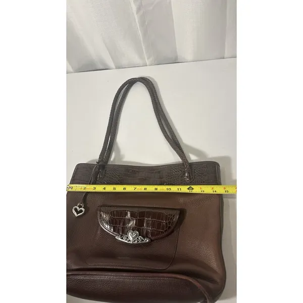 Brighton Handbag‎ Brown Embossed Alligator & Leather Braided Handles Charm - Image 12