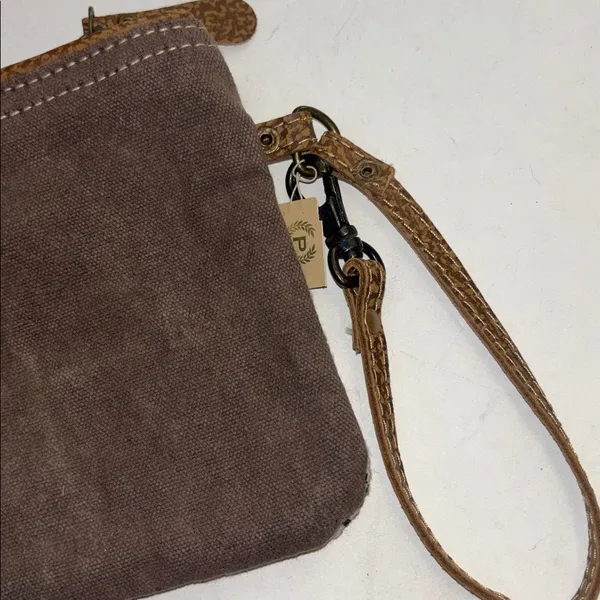 Myra Bag Cats Eye Wristlet W/Cowhide And Chevron Print Canvas And Brown Canvas - Image 6