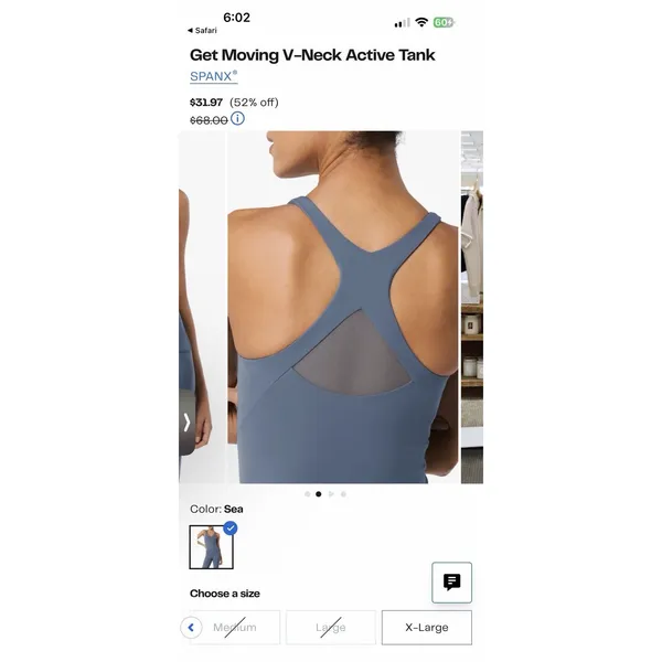 Spanx Better Base Active V-Neck Shelf Tank Blue Sz Large NWT $80 - Image 11