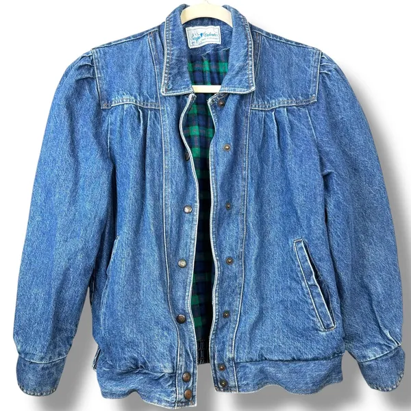 Vintage Sergio Valente VTG Western Pleated Flannel Puff Shoulder Denim Jacket - Image 2