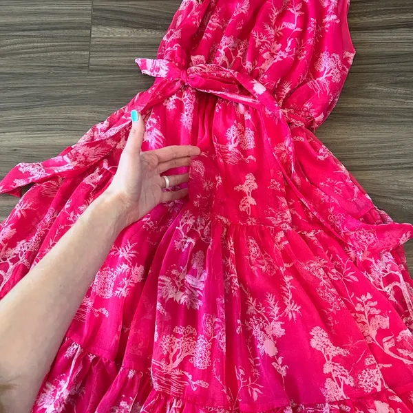 Lulu's Hot Pink Floral Tiered Halter Dress - Image 7