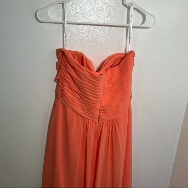 David's Bridal Womens Sz 8 Strapless High Low Dress with Front Detail Coral Reef - Image 8