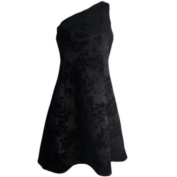 NWT PROSECCO Floral Velvet One Shoulder Black A Line Dress SZ-8 - Image 7