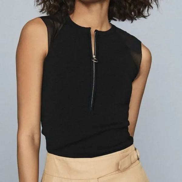 REISS Lila Sleeveless Zip Neck Top in Black - Image 2