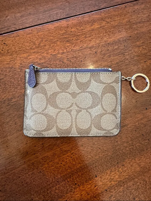 Coach Signature Canvas Zip Card Pouch with Keyring - Brown/Tan - Image 5
