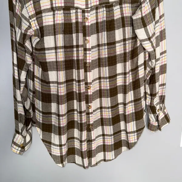 Anthropologie‎ Plaid Tunic Women Small Brown Button Back Henley Excellent Boho - Image 5