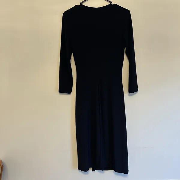 Lauren Ralph Lauren Navy‎ Blue Wrap Dress Size 4 Brown Buckle Flattering Ruching - Image 6
