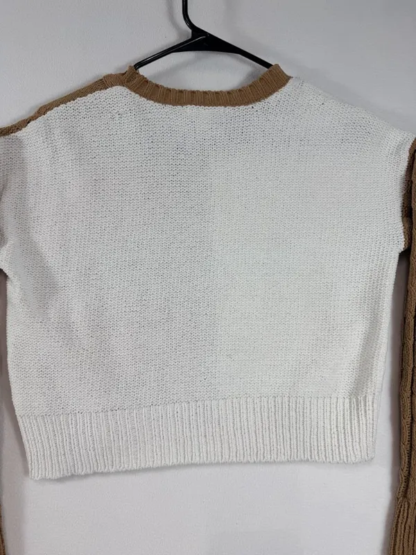 Derek Heart Women’s Small Brown Ivory Colorblock Cable Knit Cropped‎ Sweater - Image 14