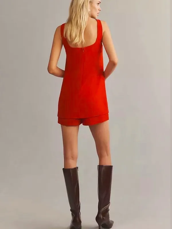 Anthropologie Maeve XS NEW Hidden Romper Mini Tank Dress Red Relaxed Preppy - Image 4