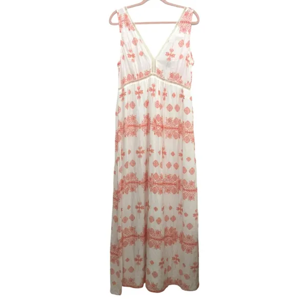 BB Dakota Havana Floral Maxi Dress NWT Size 10 White Peach Boho V-Neck - Image 4