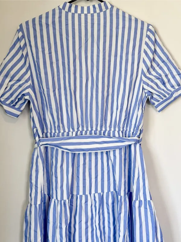 NWT Cupshe Blue Striped Puff Sleeve Front Button Maxi Dress - Size: Small - Image 8