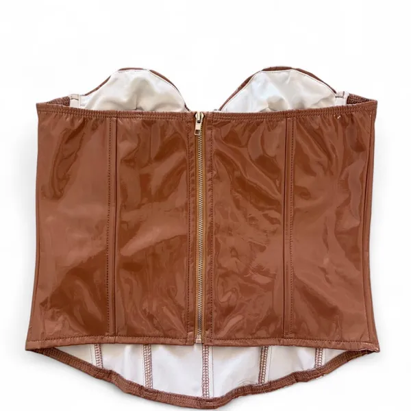 Edikted Amiyah Vinyl Corset Top - Brown - Small - Image 3