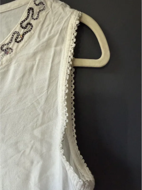 Raya Sun White Sleeveless Dress with Sequin Palm Tree Embroidery Size M - Image 7