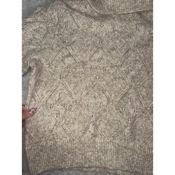 broadway 33 pearl embellished sweater wool blend Medium Turtle Neck - Image 6
