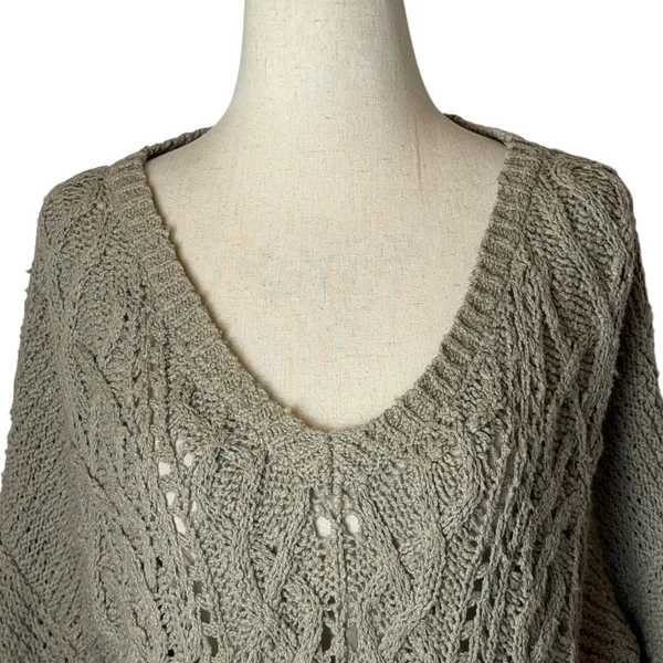 Free People Sweater Women Small‎ Tan Gray Cross My Heart Pullover Cable Knit - Image 4