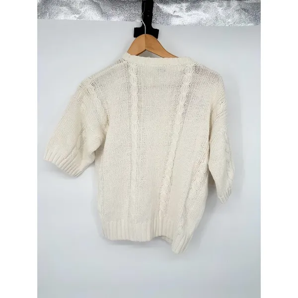 Vintage‎ Country Suburbans Flower Sweater Medium Short Sleeve Cable Knit Cottage - Image 4