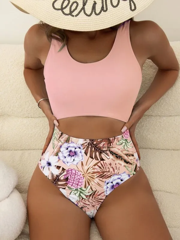 SHEIN Swim Summer Beach Random Floral Print Cut-Out One Piece Swimsuit - Image 2