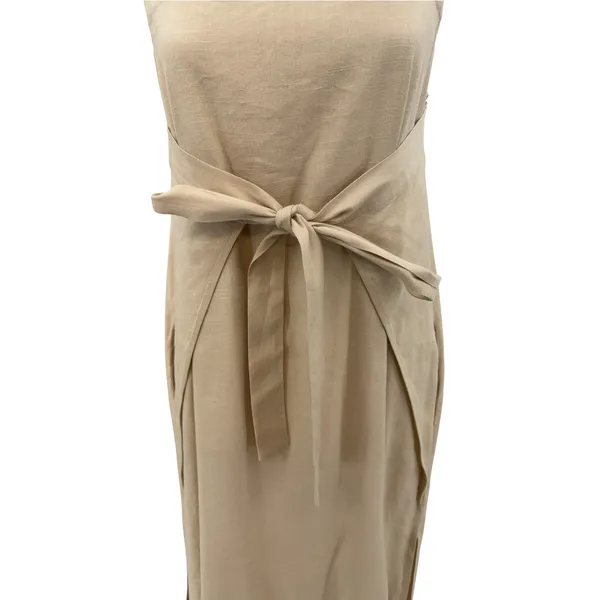 Cuyana Linen Blend Tie Front Square Neck Maxi Dress Beige Minimalist Size Small - Image 4
