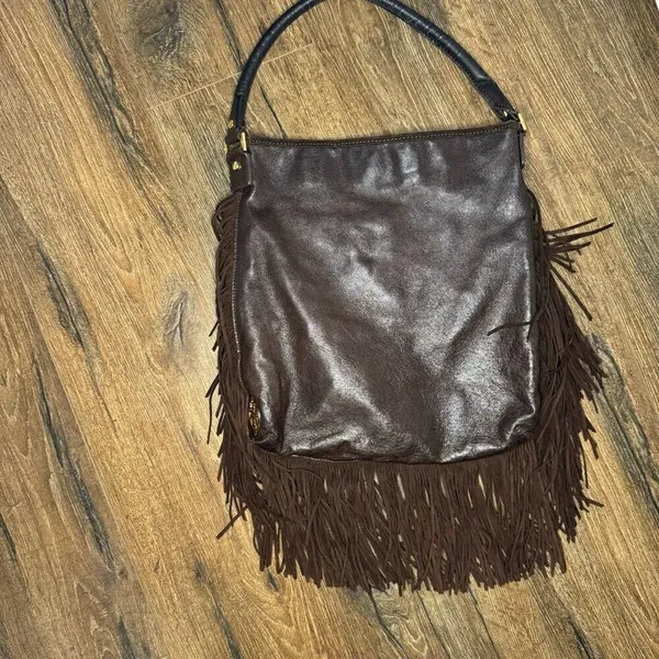 Tory Burch Dark Brown Fringed Leather Suede Hobo Bag - Image 7