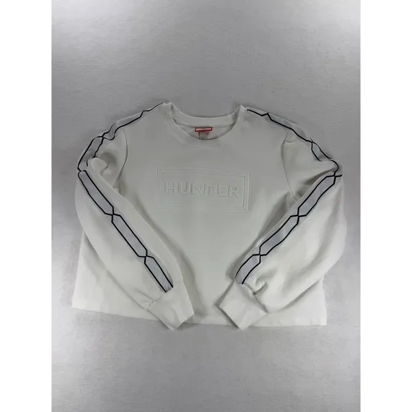 Hunter for Target Womens L White Cropped Embossed Logo Tape Sleeve Sweatshirt - Image 5