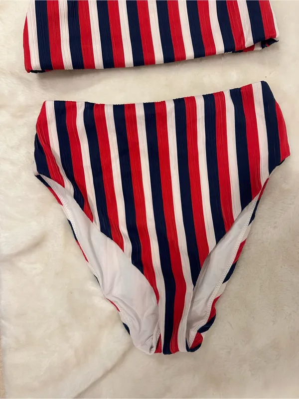 Show Me Your MuMu swim suit Red, Blue & White Striped Scoop Bikini Set - Image 4