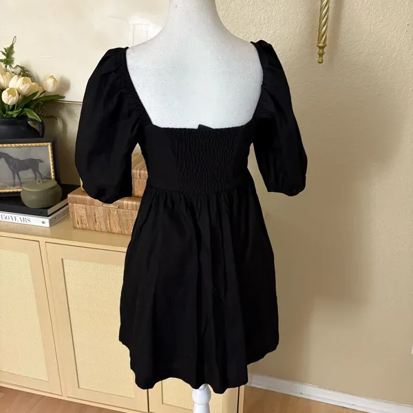 ANTHROPOLOGIE MAEVE Black Puff-Sleeved Sweetheart Mini Dress Size XS‎ - Image 4