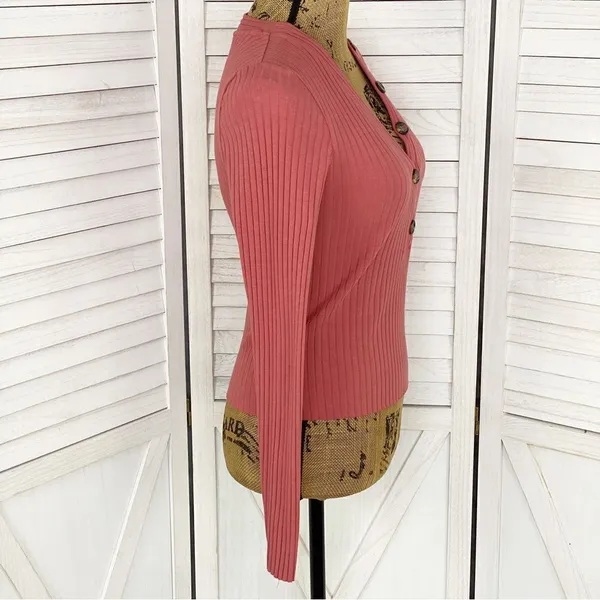Self Esteem‎ Ribbed Knit V Neck Crop Shirt Spice Orange Medium - Image 3