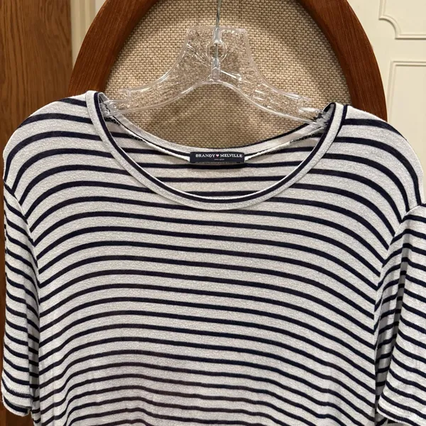 Brandy Melville black white striped shirt dress tee tshirt dress size large - Image 3