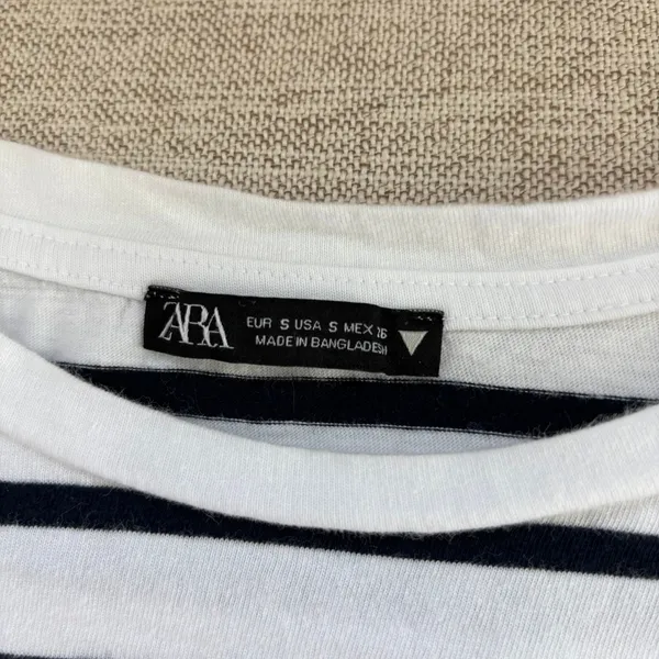 Zara Striped Elastic Hem Crop Top Small Cap Sleeve Nautical Coastal‎ Chic Preppy - Image 3