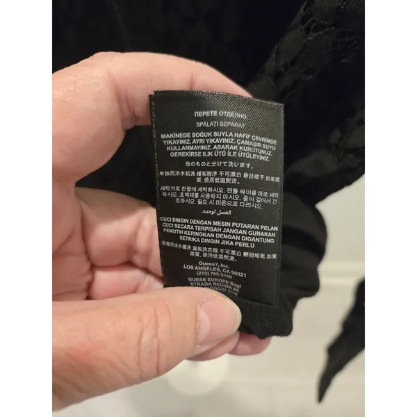 ​G By Guess Medium Black Floral Lace Full Zip Bomber Jacket Women Ribbed Trim - Image 8