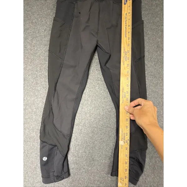 Lululemon Women's Black Mesh Panel Legging Tight In‎ Size 6 Side Pockets Crop - Image 3