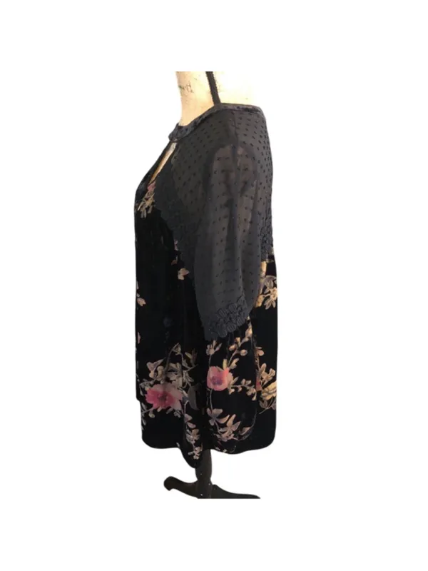 Daniel Rainn Black Floral Velvet Lined Burnout Embroidered 1X Black Floral - Image 4