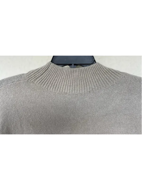 & Other Stories Beige Knit Sweater Dress M Belted Mock Neck Thick Oversized Prep - Image 9