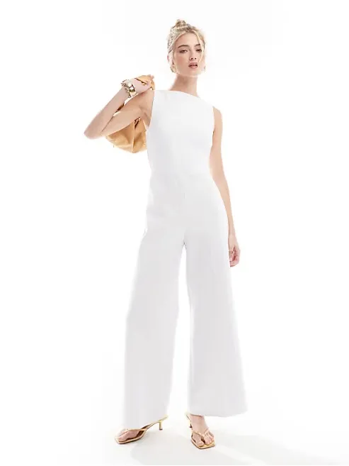 Abercrombie & Fitch White Sleeveless Wide-Leg Jumpsuit - Image 6