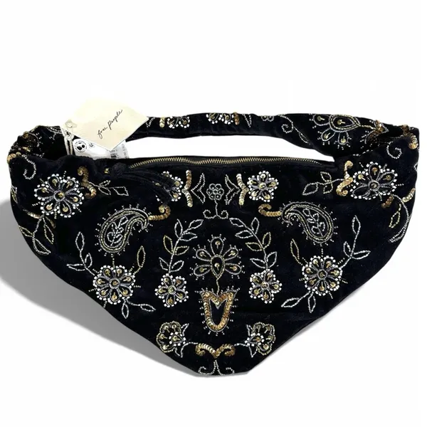 Free People Bohemian Witchy Nashville Nights Beaded Velvet Bag Black NWT Evening - Image 11